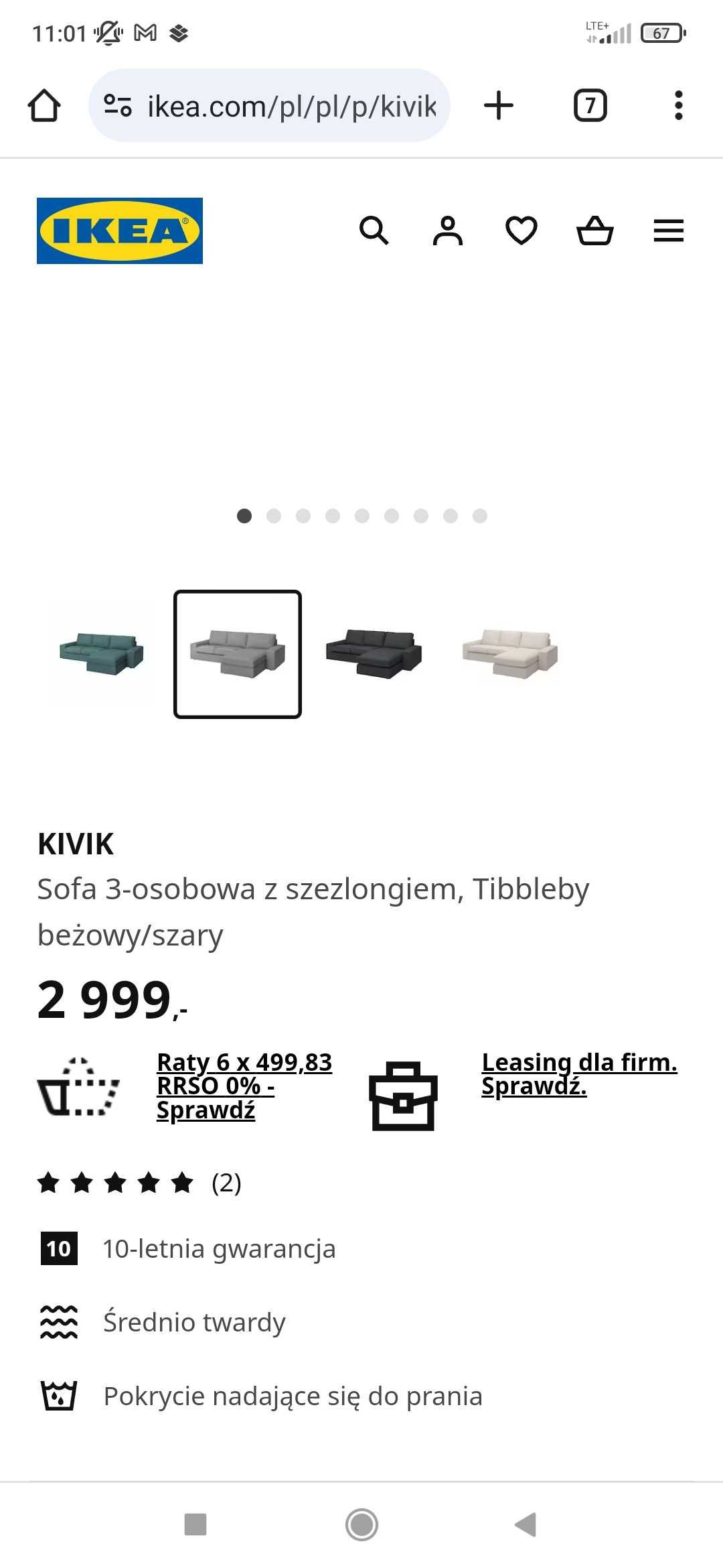 Sofa Kivik IKEA 3-osobowa z szezlągiem