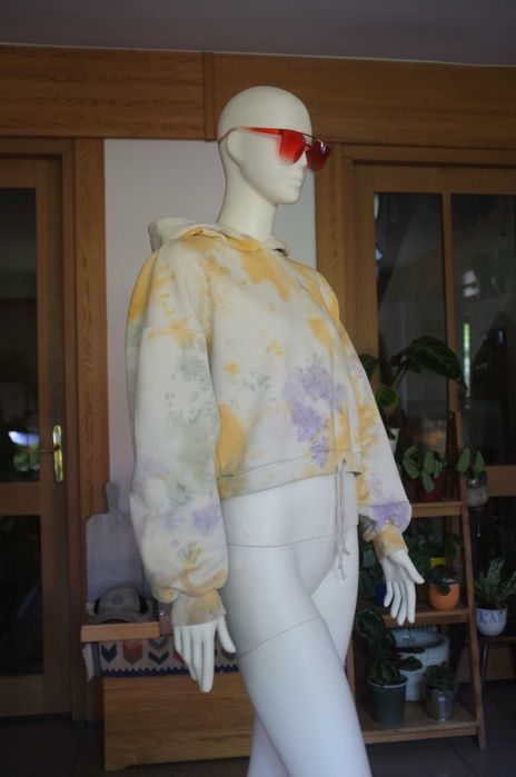 krótka bluza z kapturem crop tie dye gruba hoodie Flattop street luźna