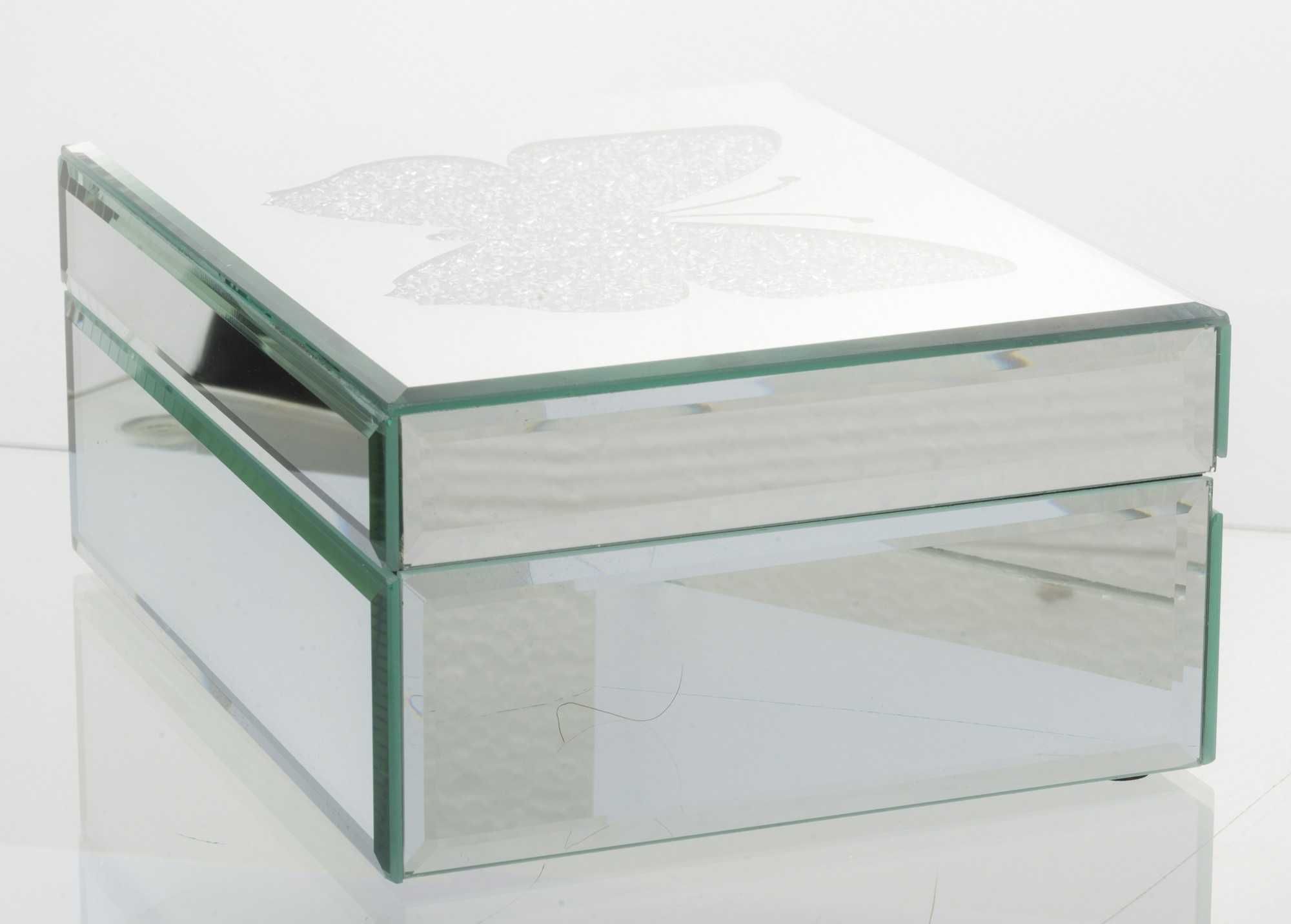 Szklana lustrzana szkatułka z motylkiem na biżuterię pojemnik duży