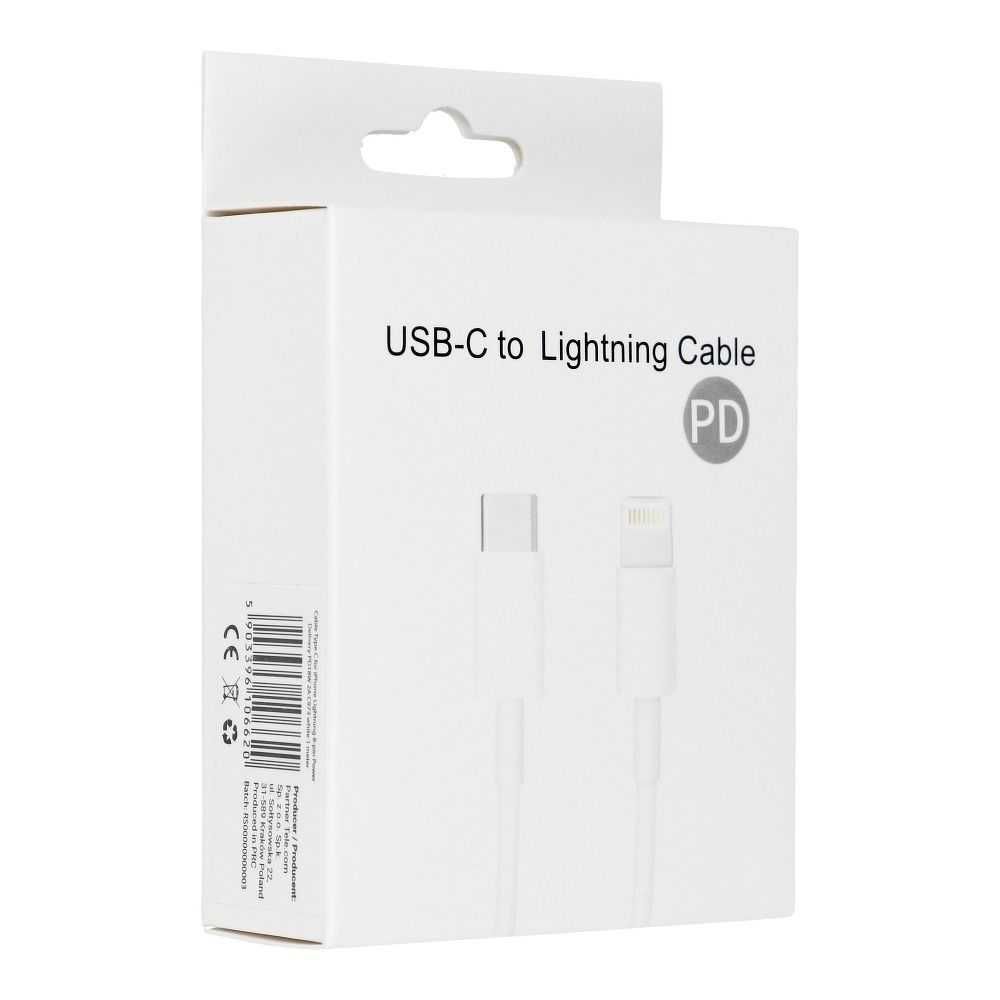 Kabel Typ C do iPhone Lightning 8-pin PD PD18W 2A  biały 1 metr BOX