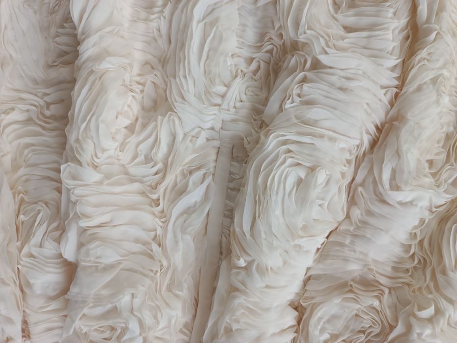 Sukienka H&M róże na wesele poprawiny beżowa gorsetowa drapowana 38 M