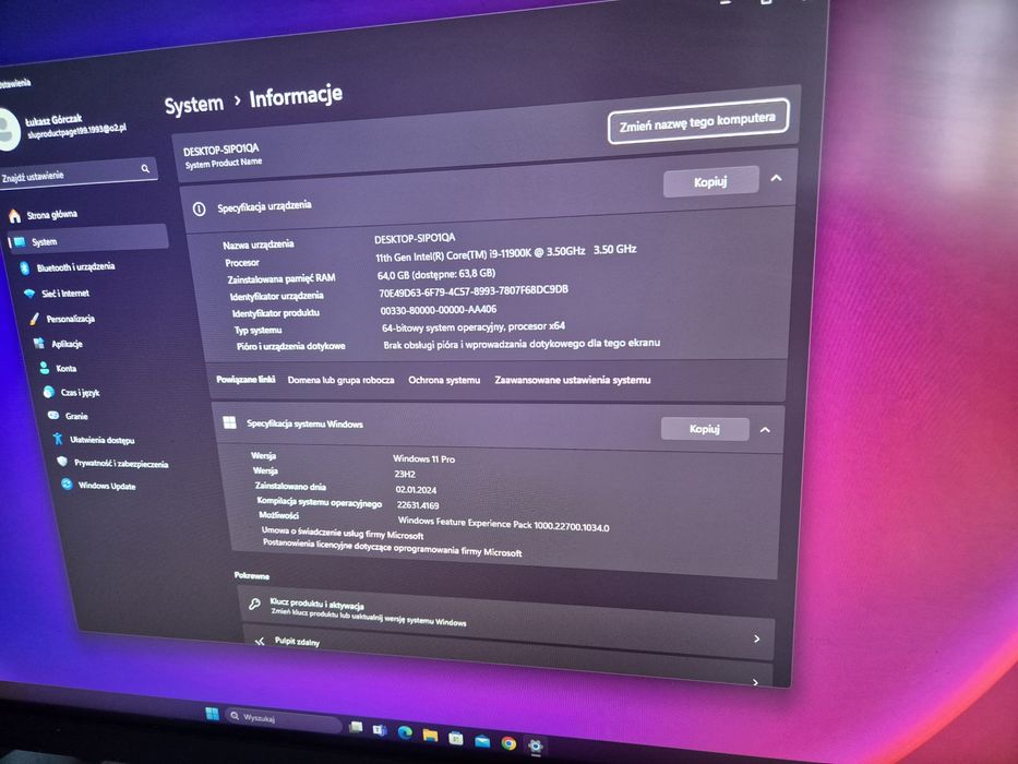 Komputer Rtx 3090ti i9 64GB W11