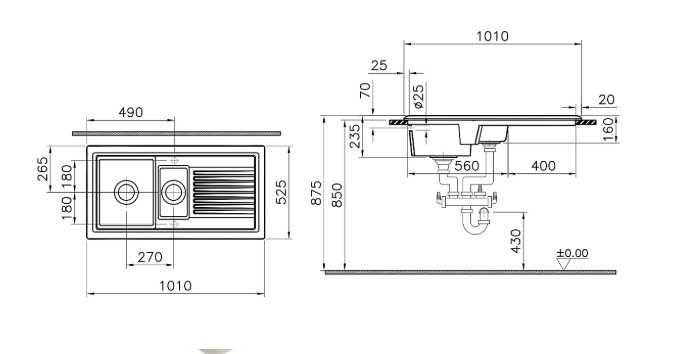 Zlewozmywak 1.5-komory, ceramiczny, Cook&Lewis
