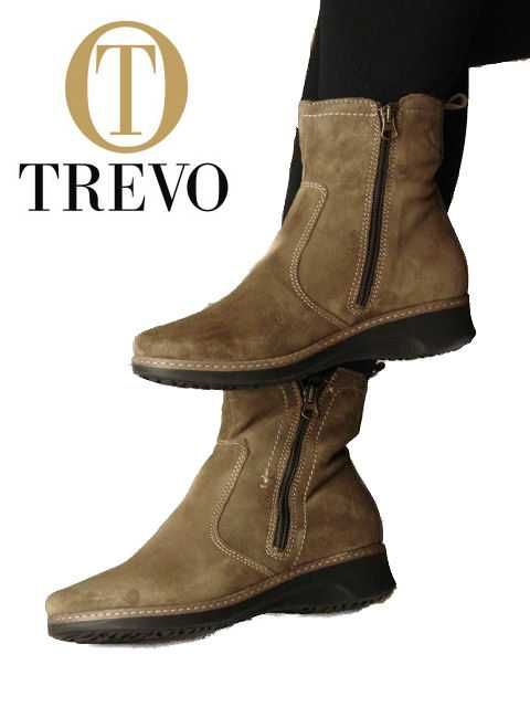 Botki damskie skóra zamsz khaki płaskie TREVO r. 38