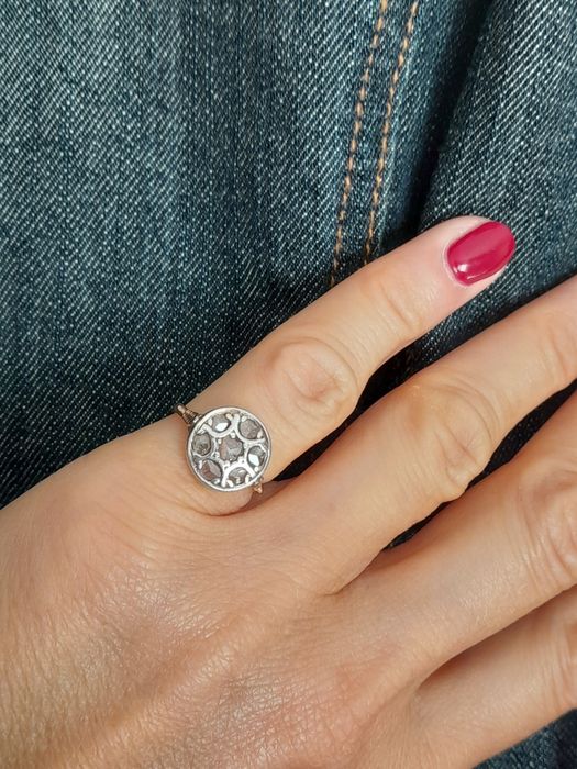 R.13 Pierścionek Art Deco Złoto 750 Diamenty Srebro WYCENA