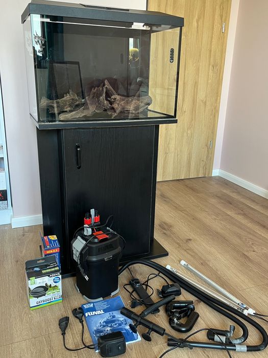 Akwarium Aquael 60L z szafką, filtrem Fluval 107 i grzałka Aquanel