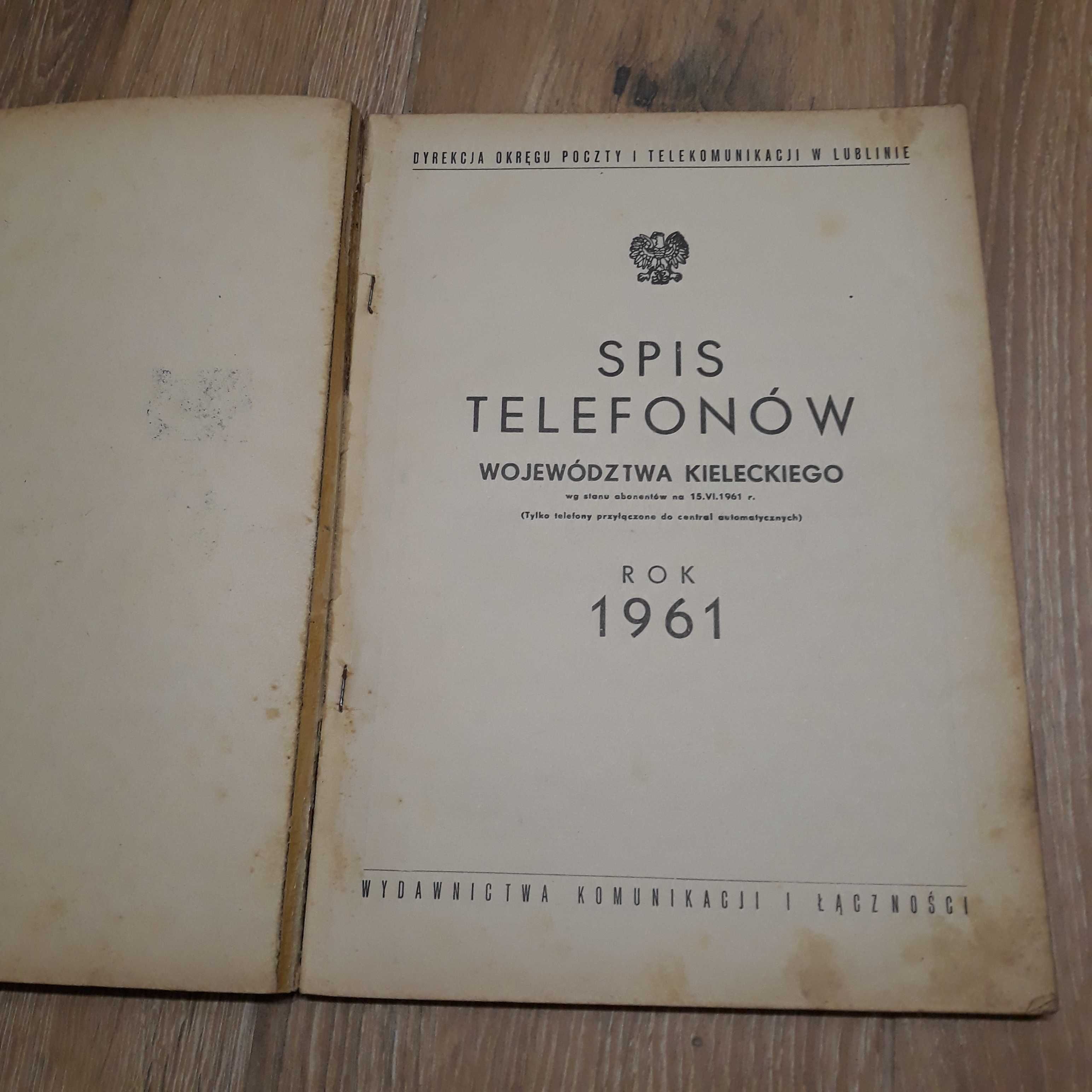 Stary spis telefonów woj.  Kieleckiego 1961  PRL  Unikat