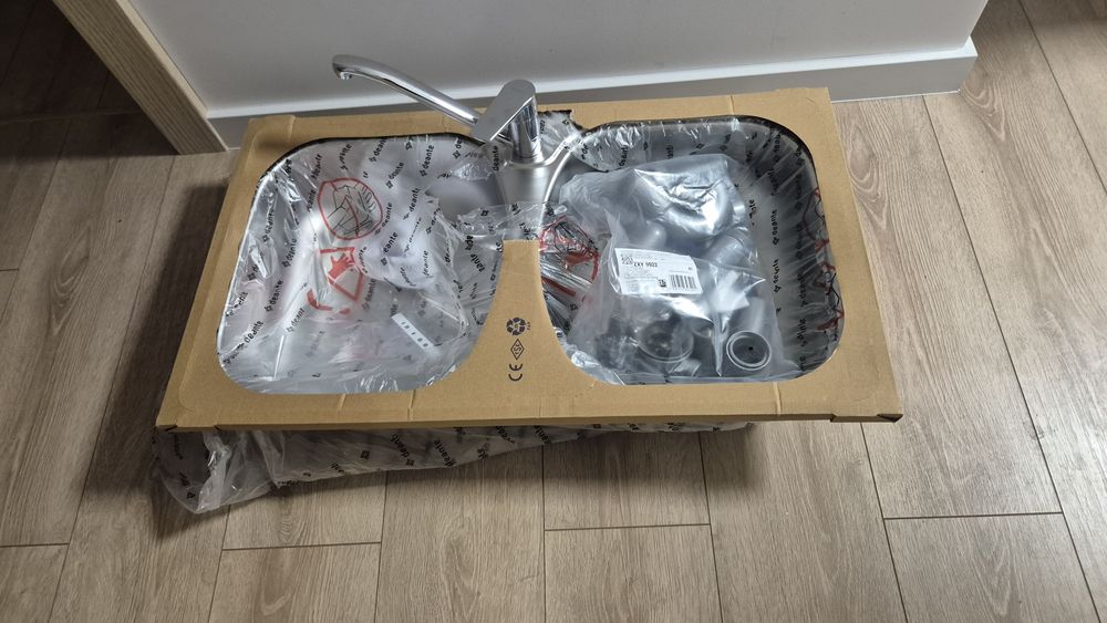 Zlewozmywak 2 komory nierdzewny Deante z baterią i syfonem TANIO