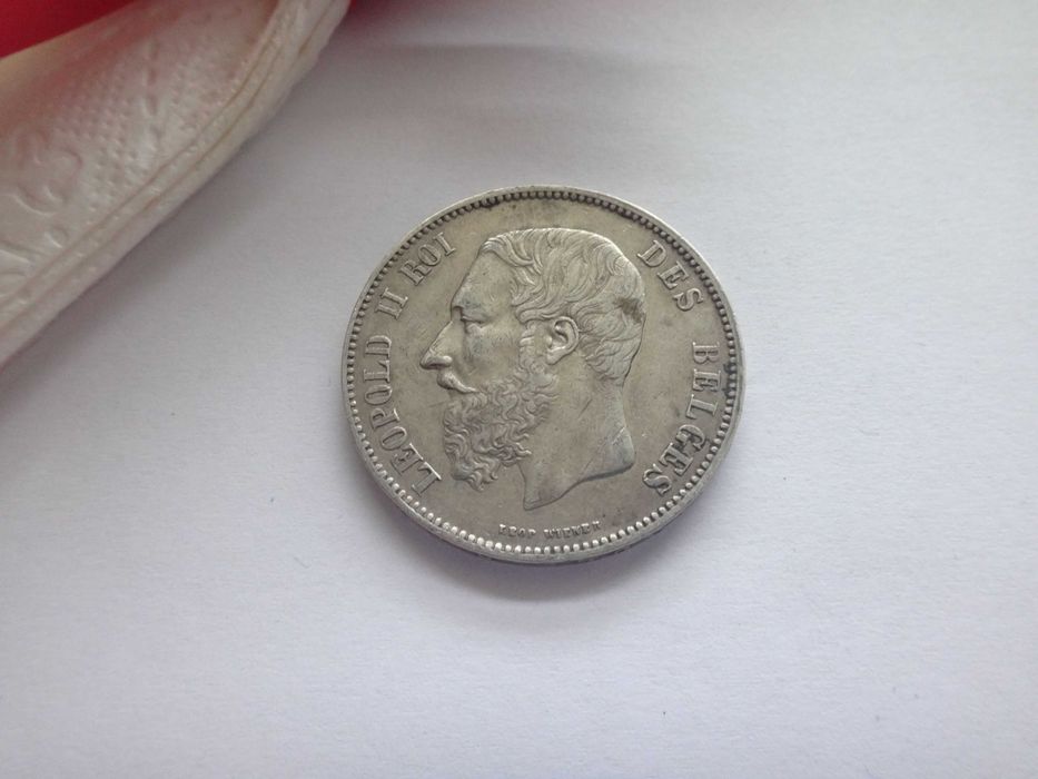 Srebrna moneta 5 franków Belgia 1868
