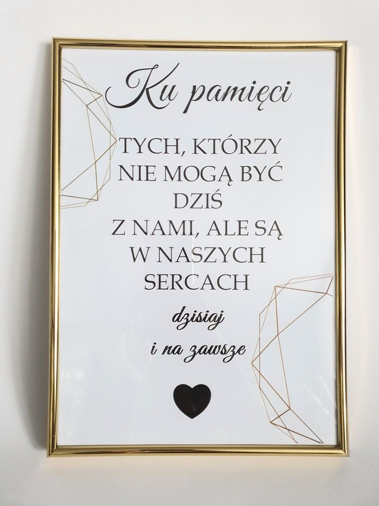 Karta "Ku pamięci..." A4 w ramce, ślub wesele