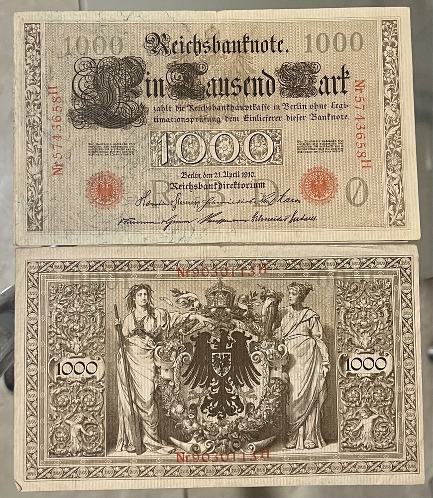 Старинные деньги Reichsbanknote Cien Pesetas