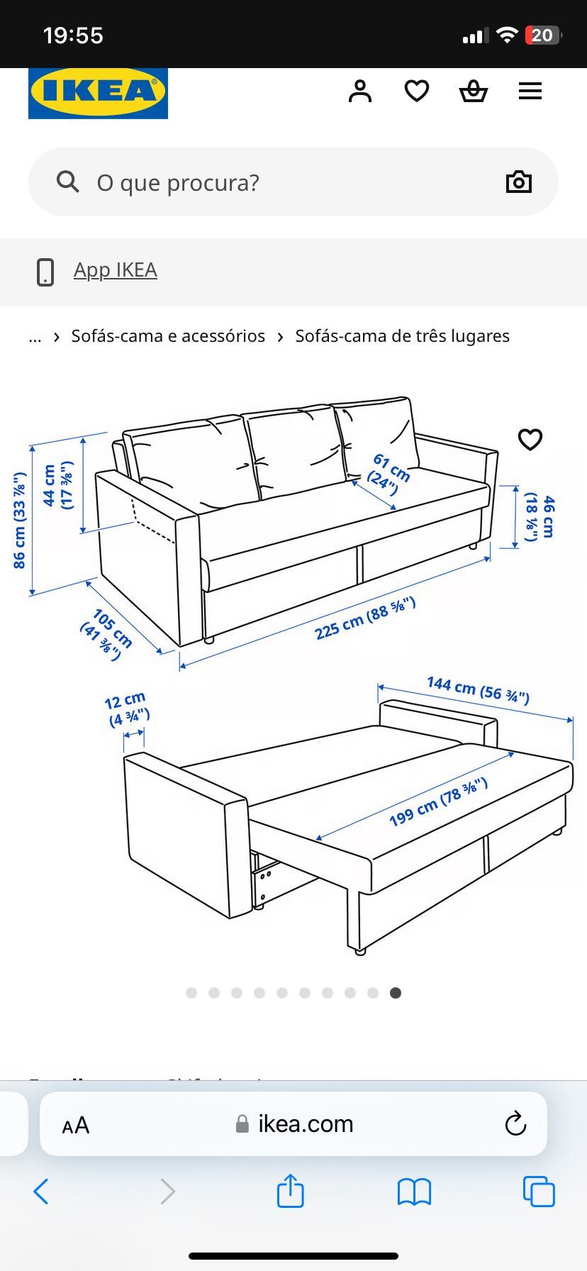 Sofá cama, 3 lugares em ótimo estado!