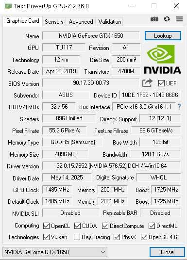 GIGABYTE GTX 1650 4GB 128BIT GDDR5 Відеокарта в гарному стані