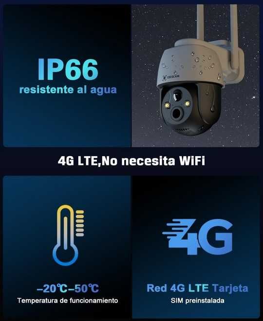 Camara de Vigilância Sem WI-FI 2K 360 IP65 Exterior Painel Solar