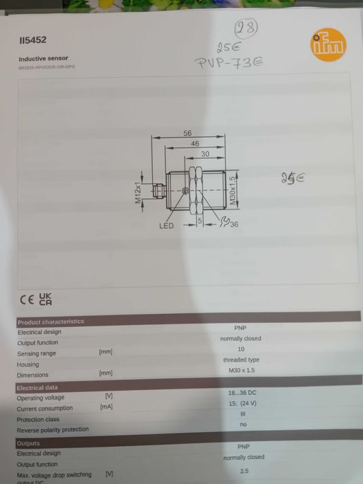 Sensor indutivo 30mm  pnp 24vdc IFM