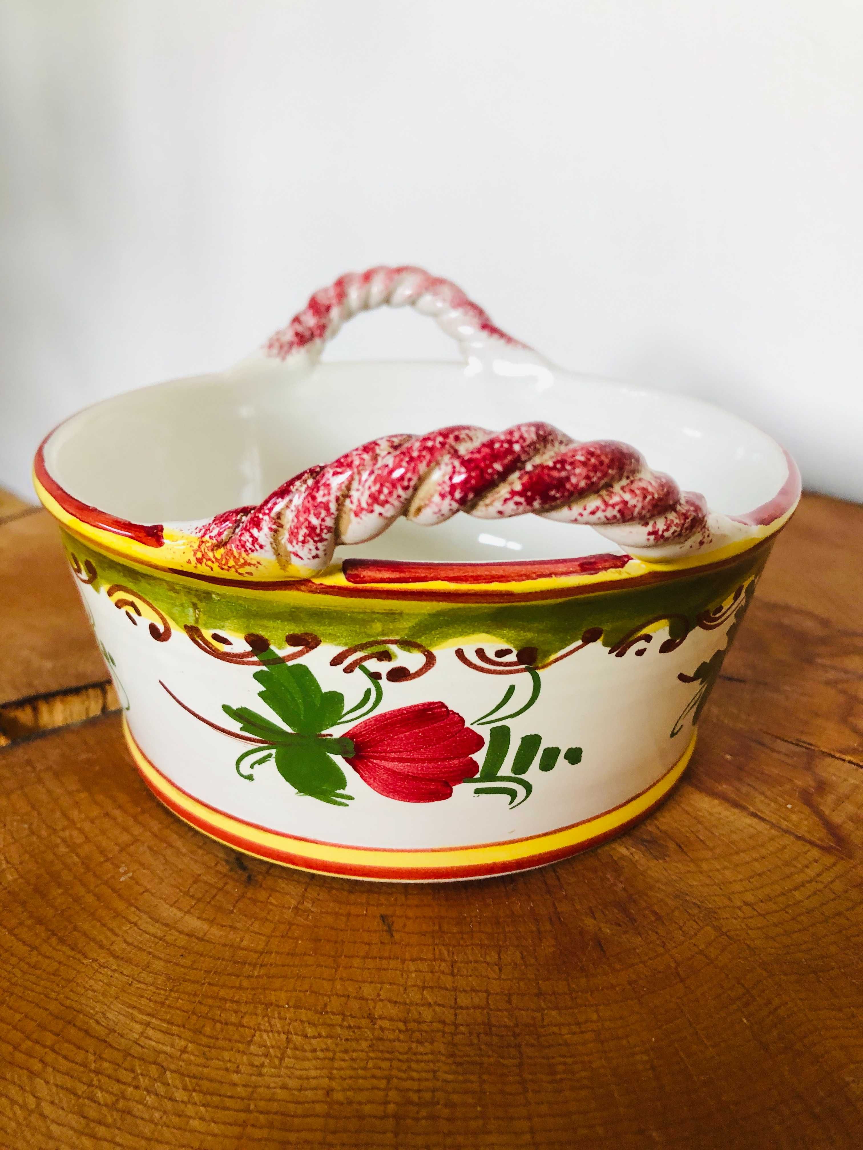Włoski ceramiczny koszyk miseczka recznie malowana Italy Włochy kwiaty