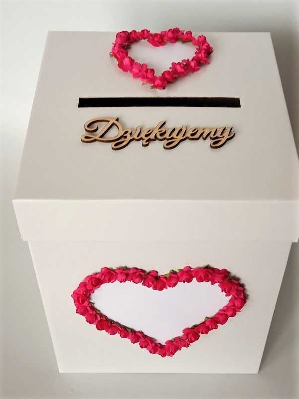 PK7G * Ślubne pudełko na koperty od gości z różowymi różyczkami