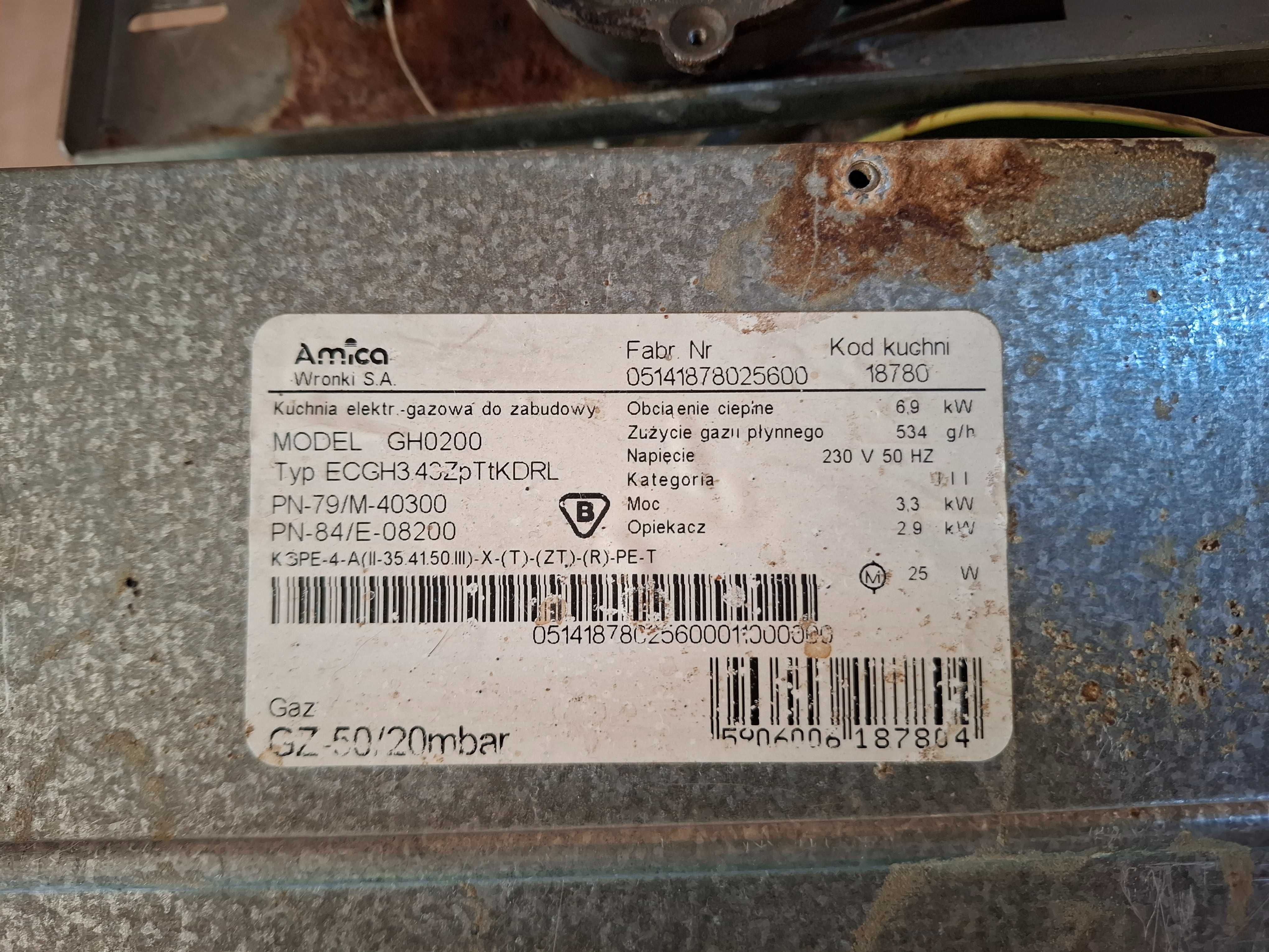 Kuchenka gazowa do zabudowy Amica na części model ECGH3.43ZpTtKDRL