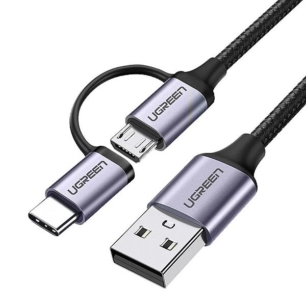 Ugreen kabel przewód 2w1 USB - micro USB / USB Typ C 1m 2,4A czarny (3