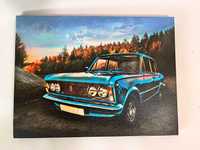 Foto obraz duży fiat 125p niebieski 30x40cm