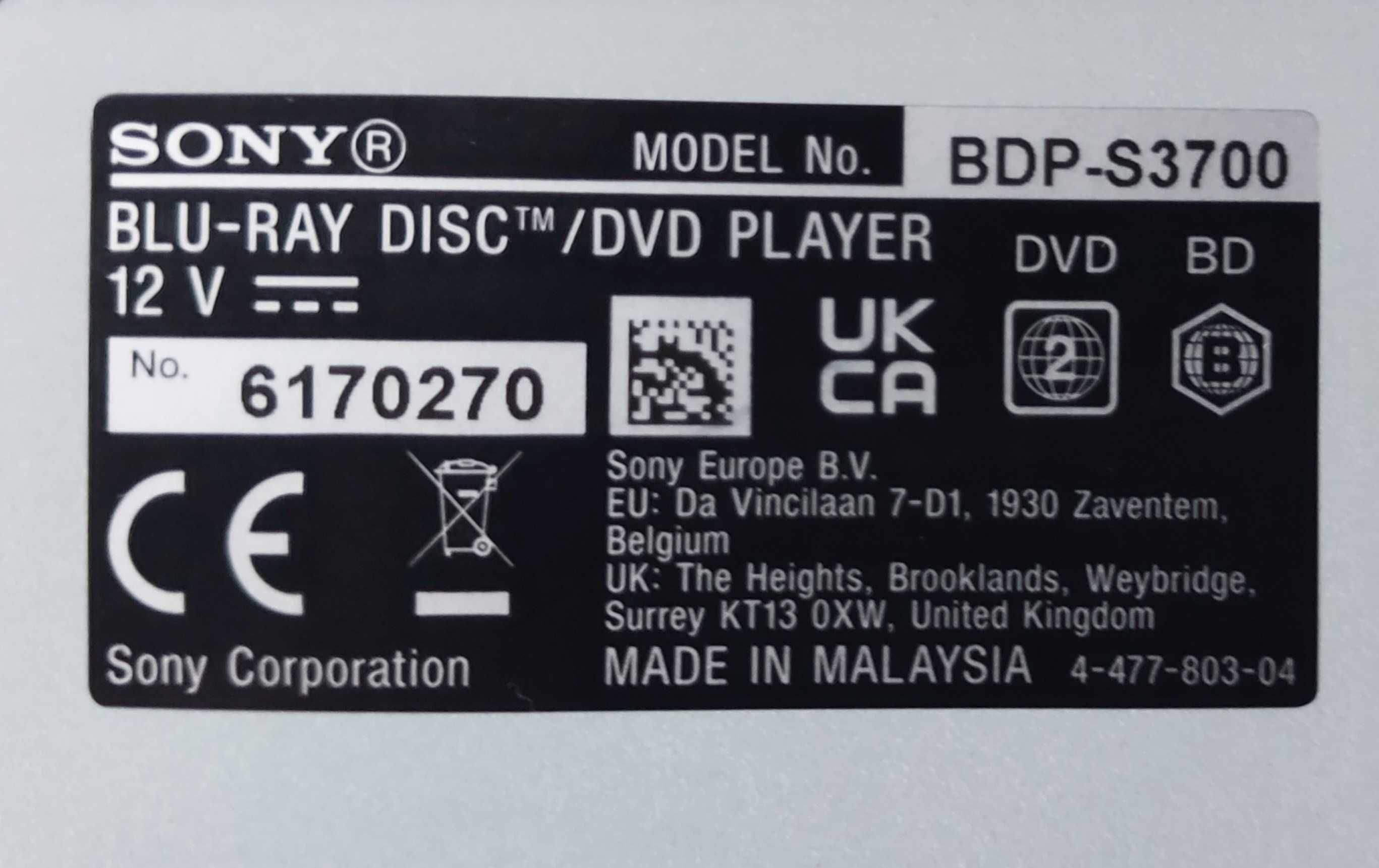 Odtwarzacz Blu-ray Sony BDP-S3700 HDMI USB WI-FI