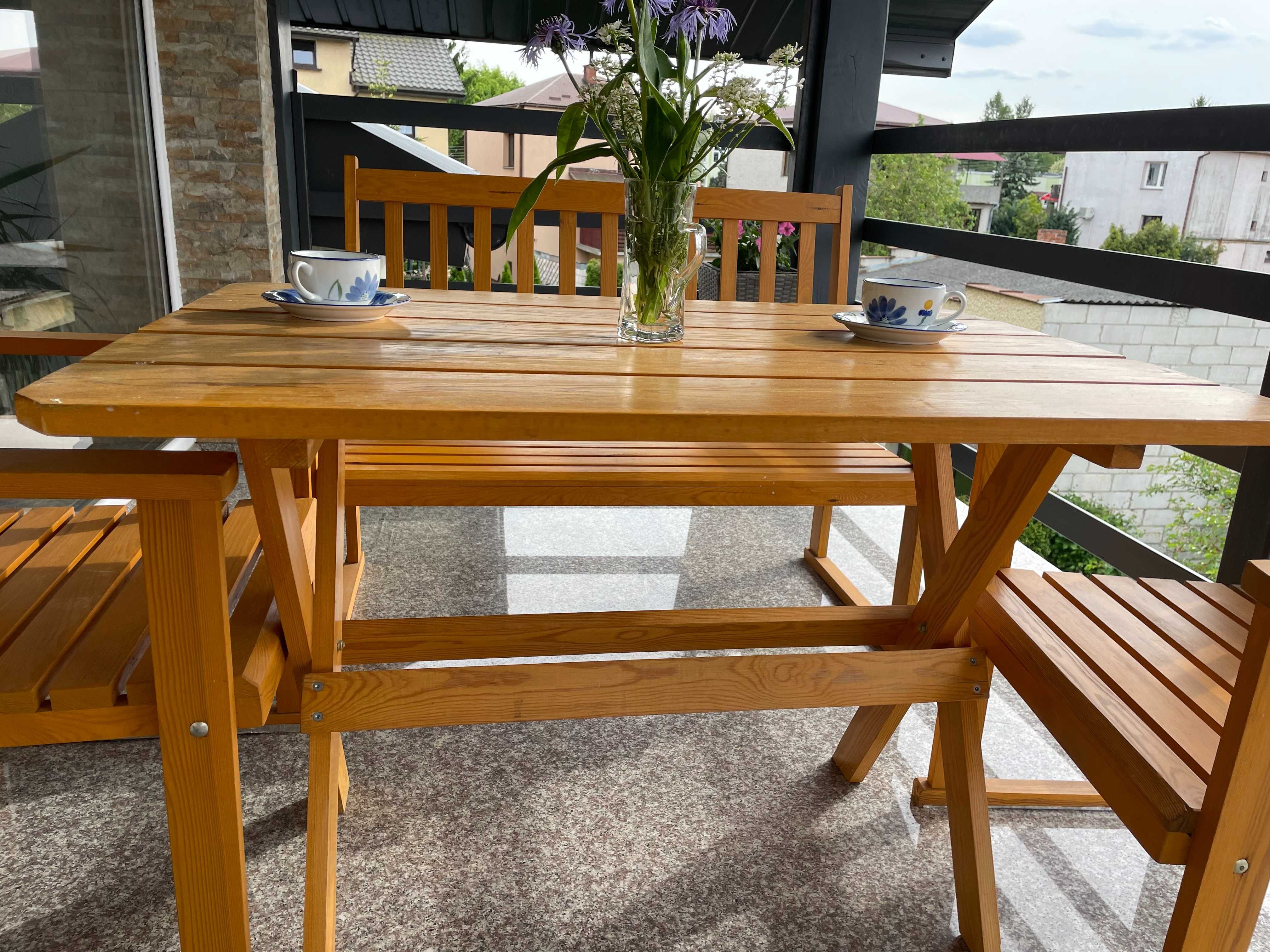 komplet mebli tarasowych, ogrodowych ( stół, podwójna ławka, fotel)