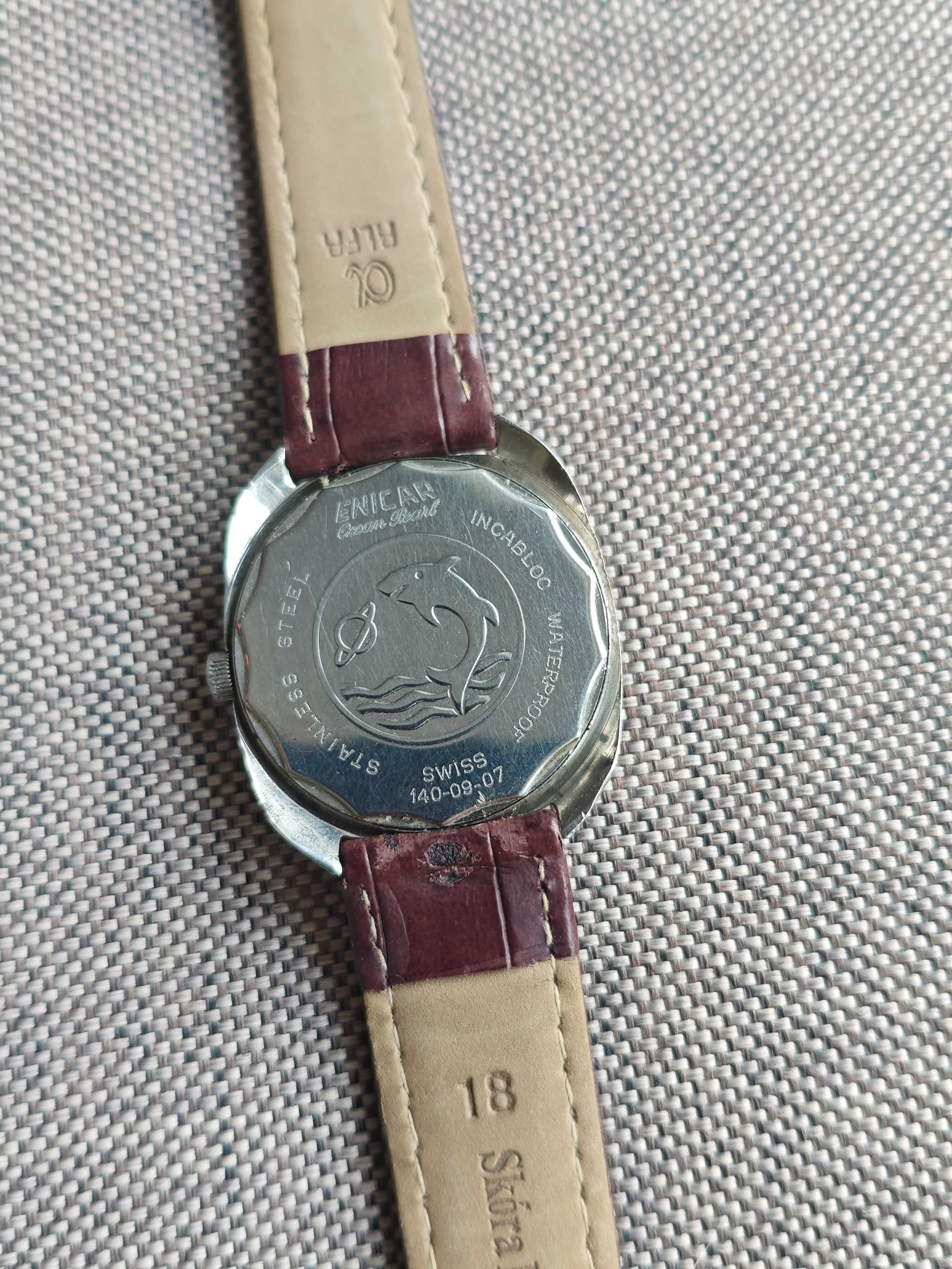 cały stalowy ENICAR mechaniczny zegarek nakręcany SWISS MADE retro
