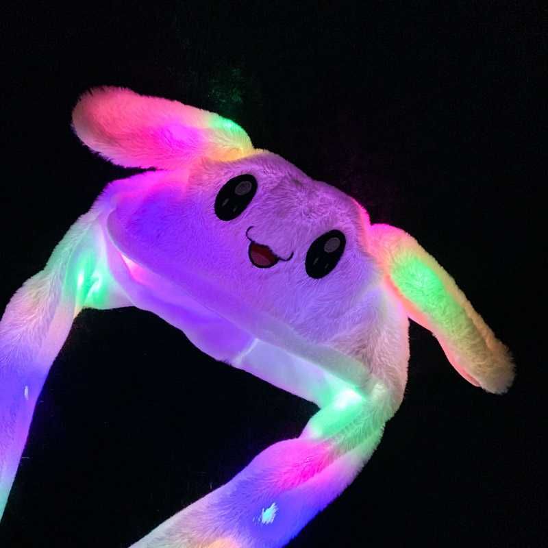 Карнавальная шапка с подсветкой: белый зайчик с поднимающимися ушами