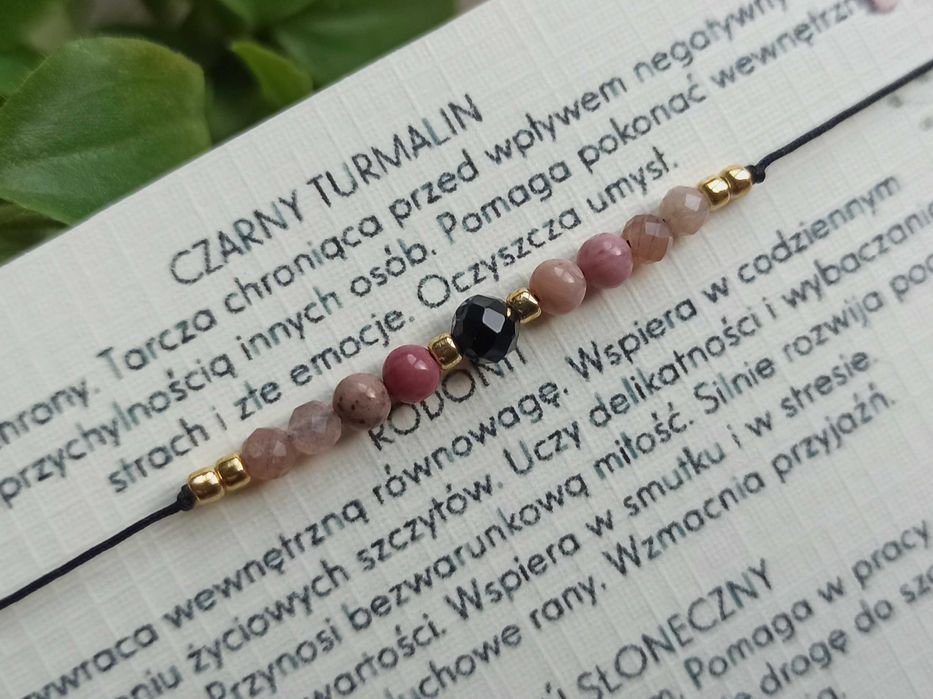 Bransoletka na szczęście, na sznurku, kamienie, amulet