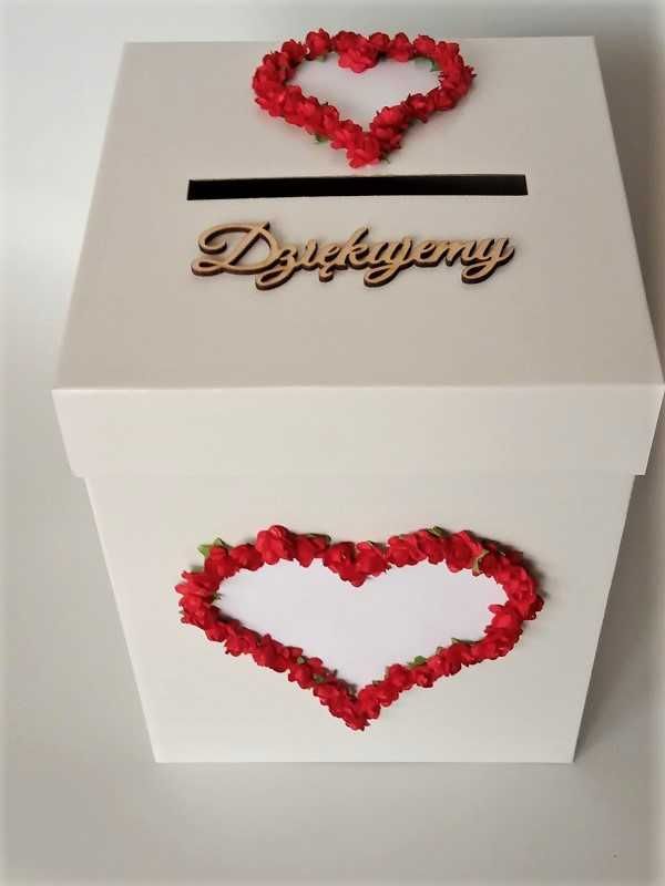 PK7F * Ślubne pudełko na koperty od gości z czerwonymi różyczkami