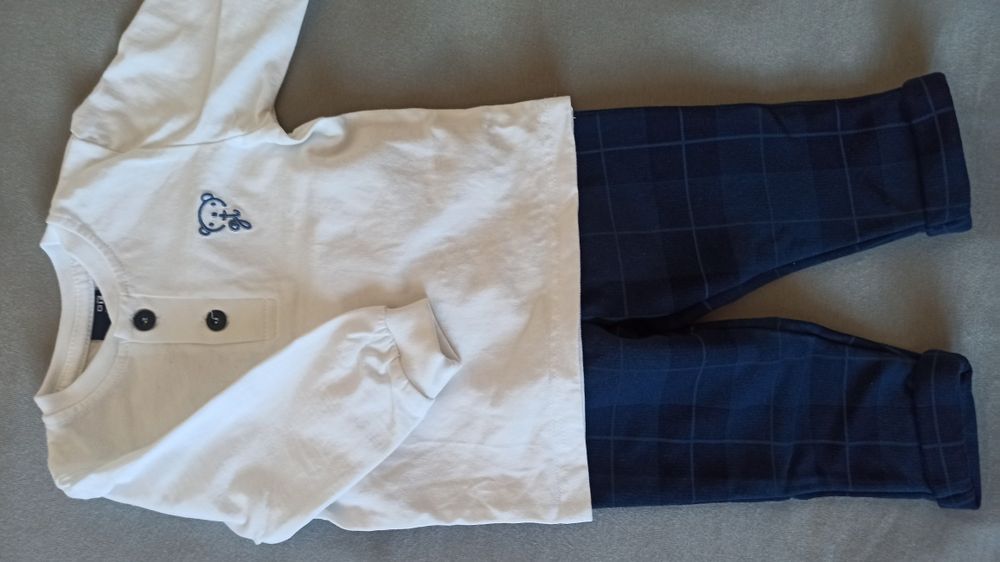 Elegancki komplet 74 (spodnie, bluzka, sweter) np. do chrztu