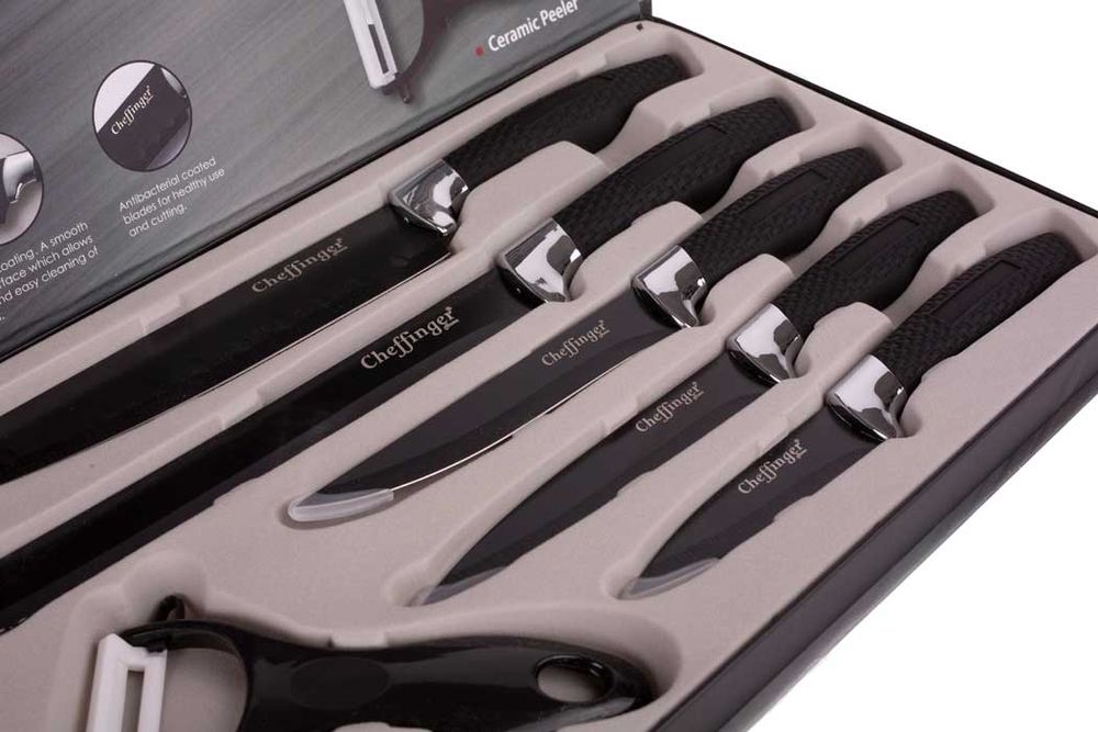 Noże Czarne Cheffinger 5+Obieraczka