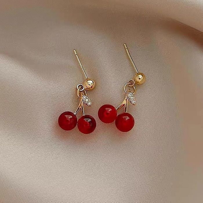 Сережки гвоздики вишенька з бантиком