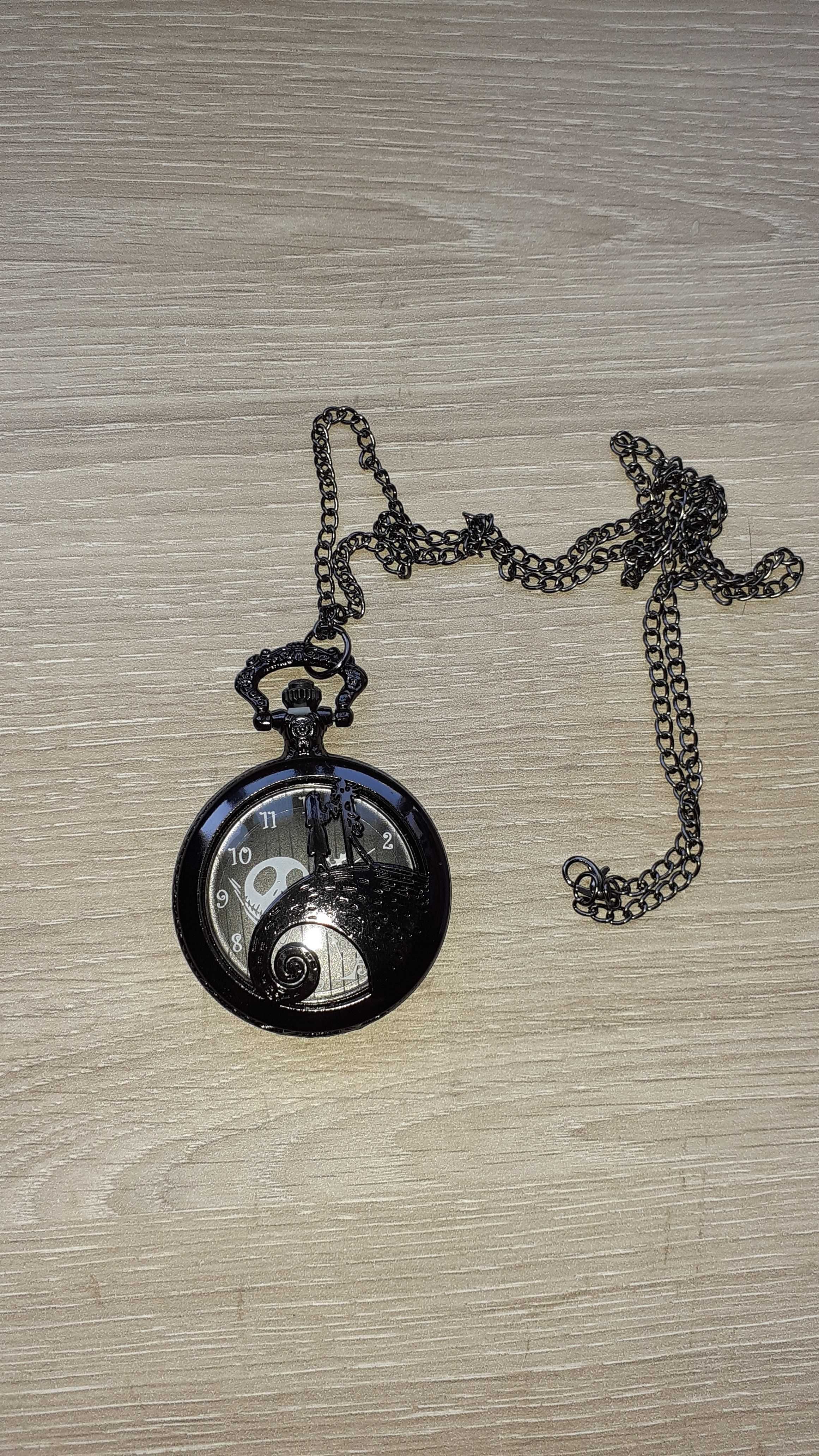 Relógio de bolso com corrente preto Nightmare Before Christmas NOVO