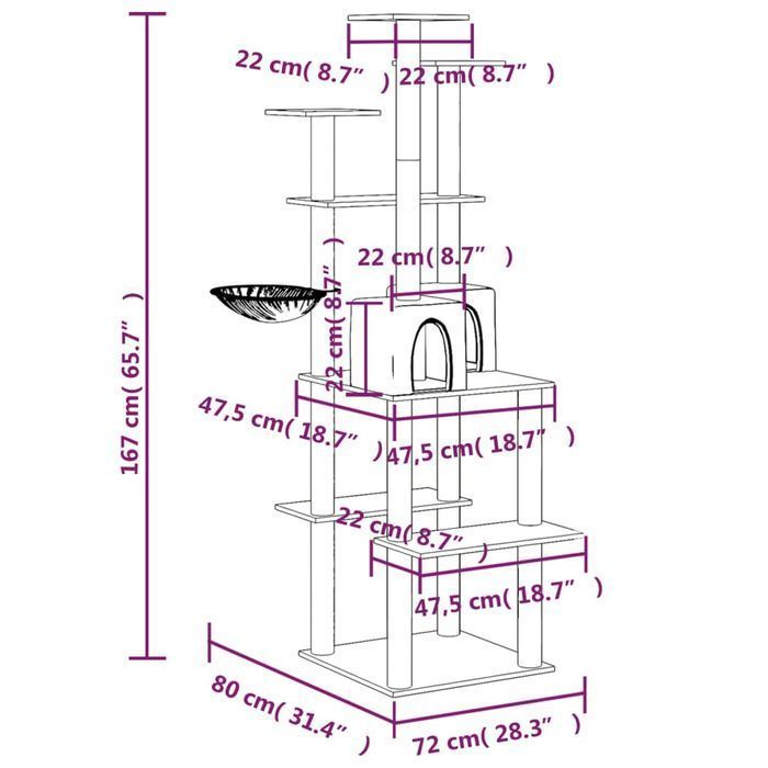 Vidaxl Drapak Dla Kota Z Sizalowymi Słupkami, Ciemnoszary, 167 Cm