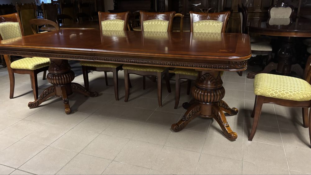 Stylowy Rozkładany Stół + 8 krzeseł 14 osób 350 cm Meble Stylowe sklep