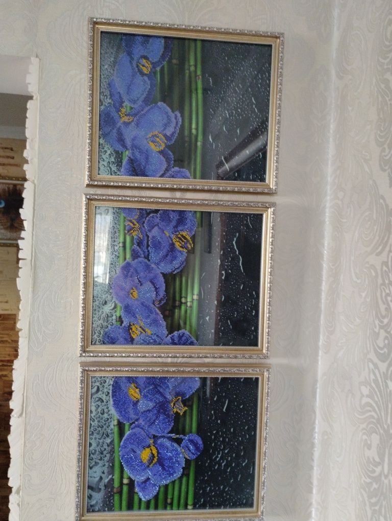 Картина триптих Орхідеї вишита бісером