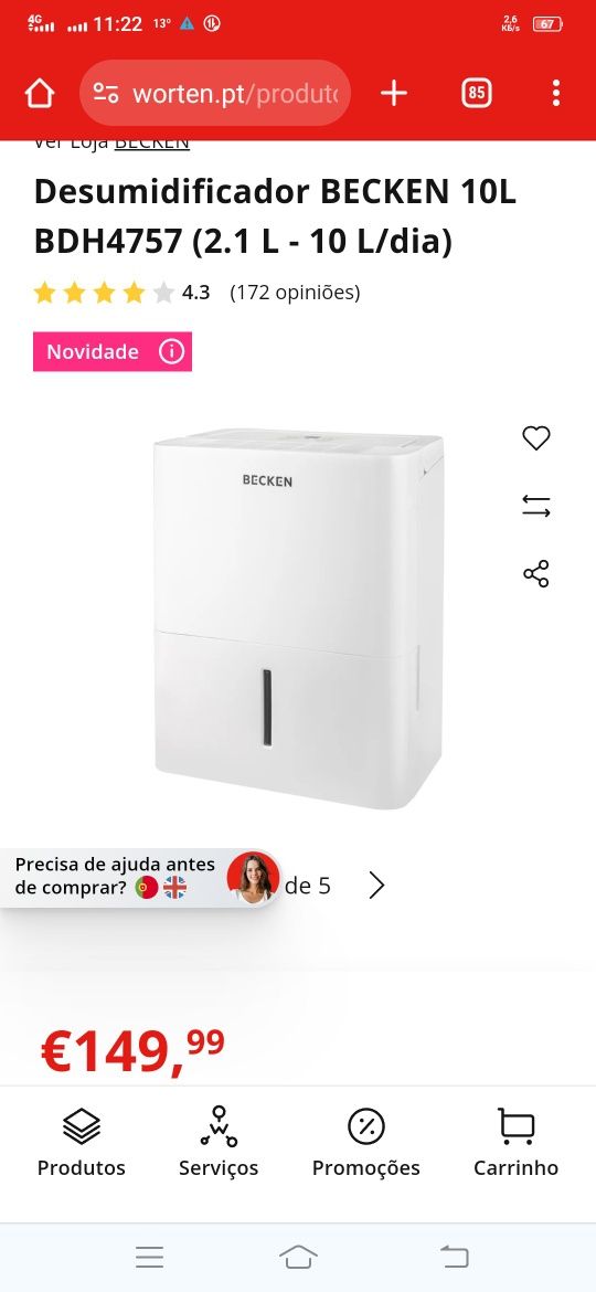 Desumidificador BECKEN 10L BDH4757 (2.1 L - 10 L/dia)