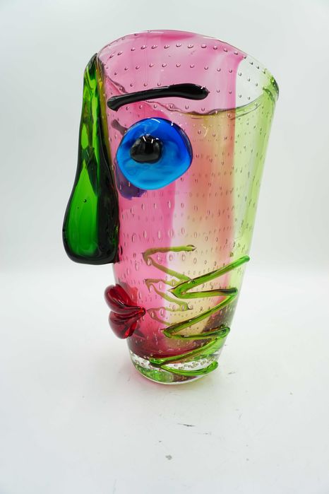 SZKŁO styl murano duży piękny wazon-twarz kolorowa