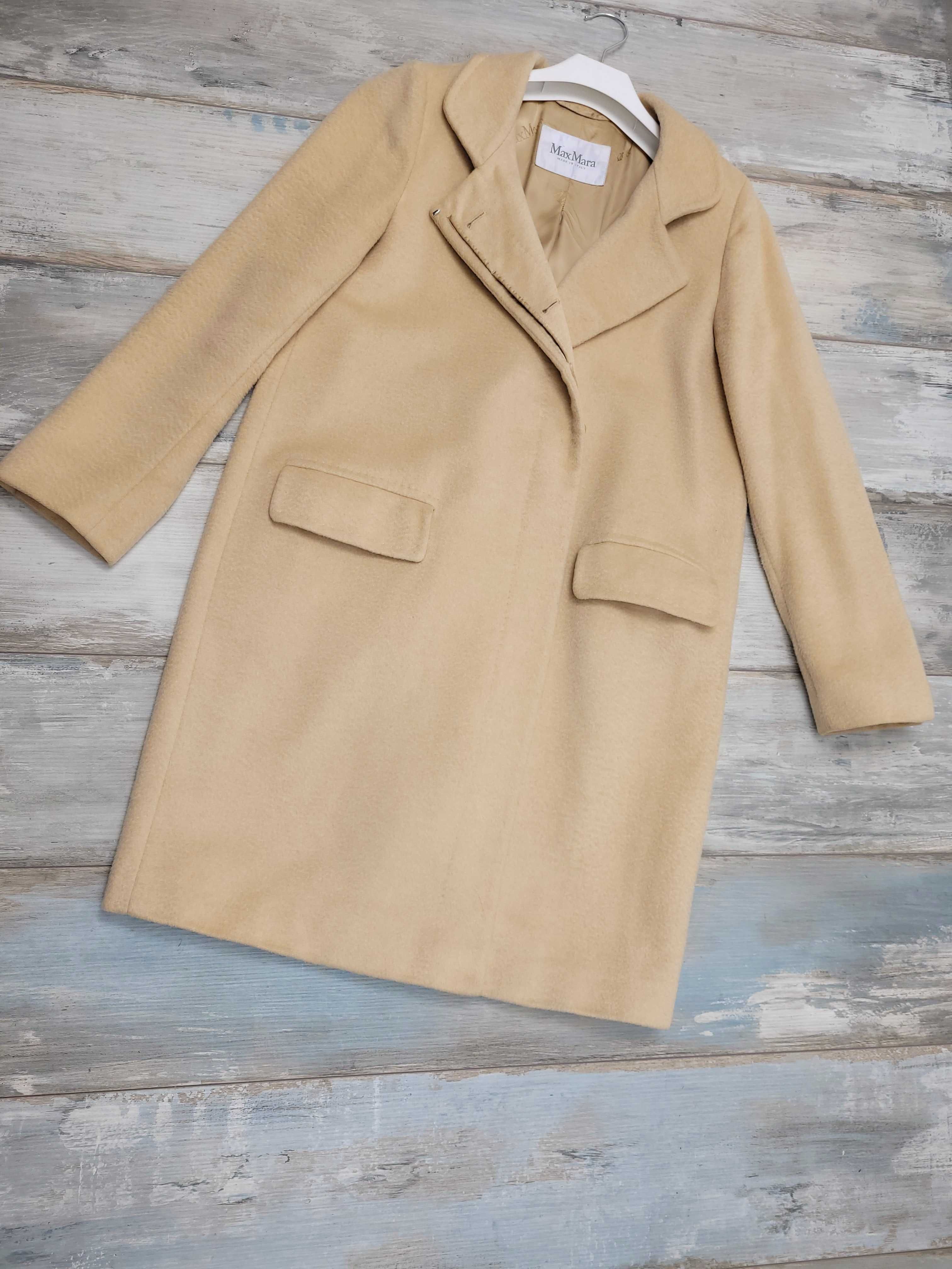 MAXMARA Coat wielbłąd wool klasyczny płaszcz camel premium