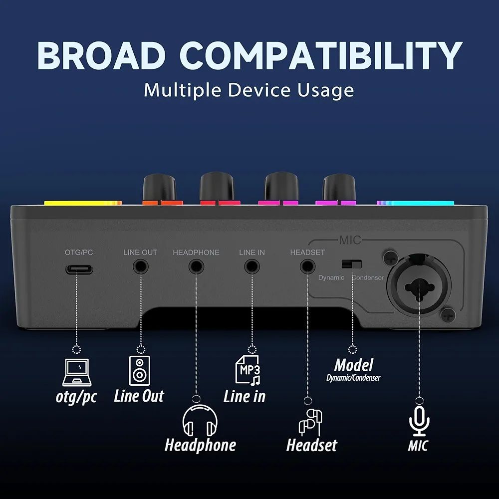 FIFINE Mikser audio do gier, RGB mikser z interfejsem mikrofonu