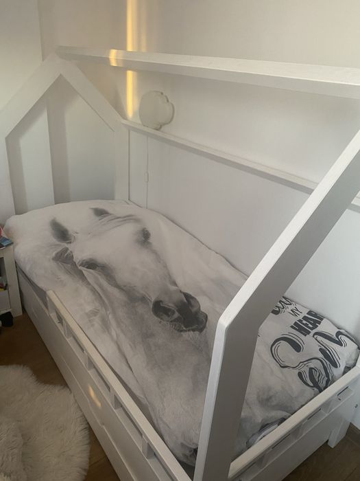 Łóżko domek 80x180 z dużą szufladą + materac