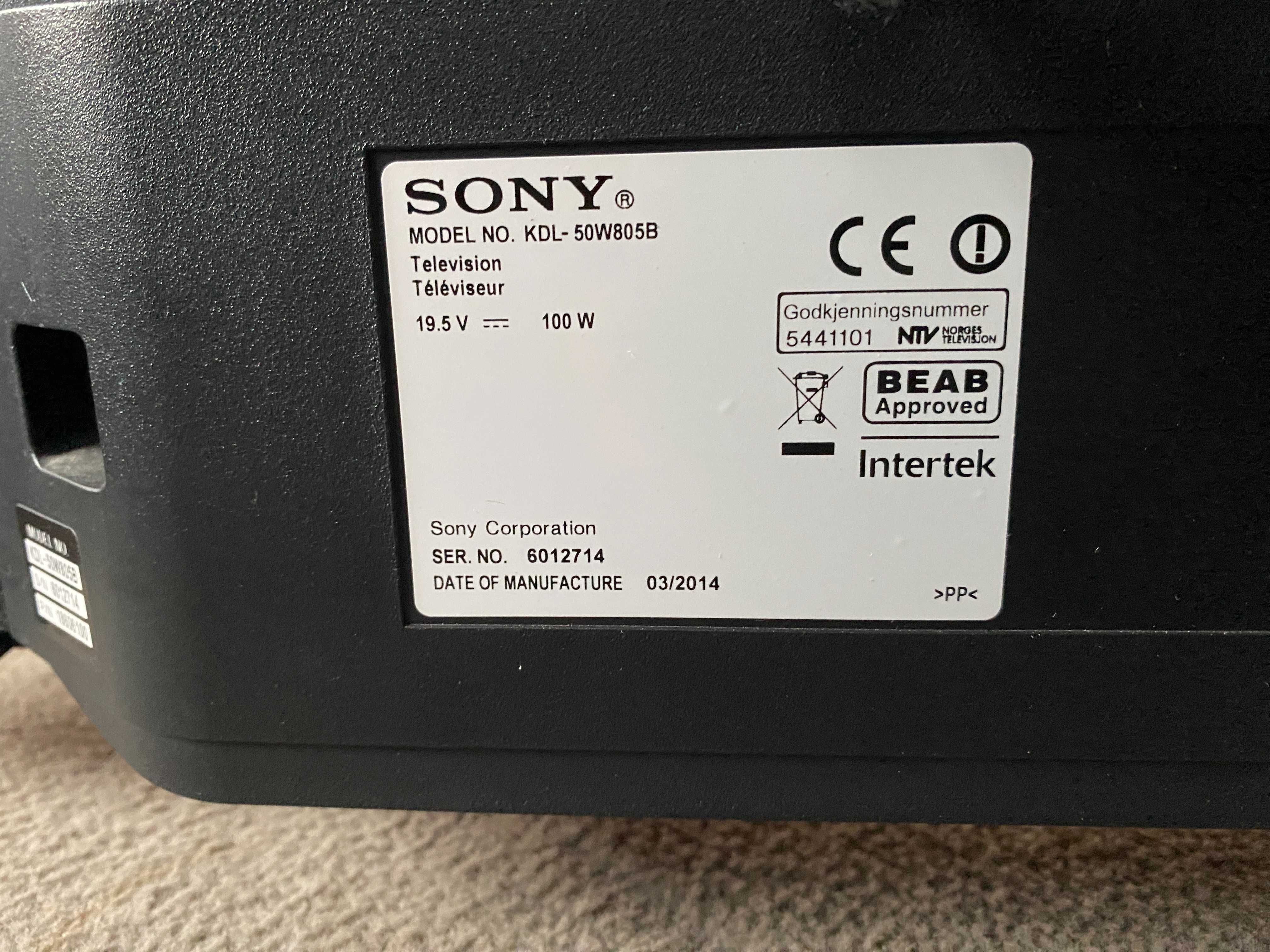 Telewizor TV Sony Bravia KDL-50W805B 50 Cali Smart YouTube Wifi