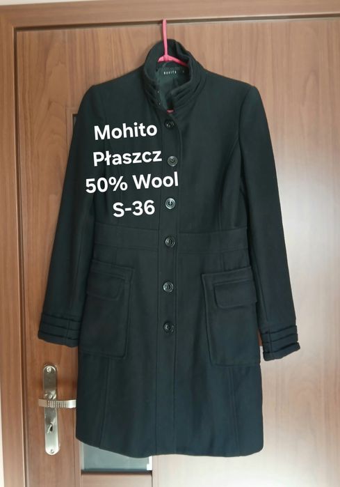 Mohito Płaszcz 50% Wool Długi na guziki S-36