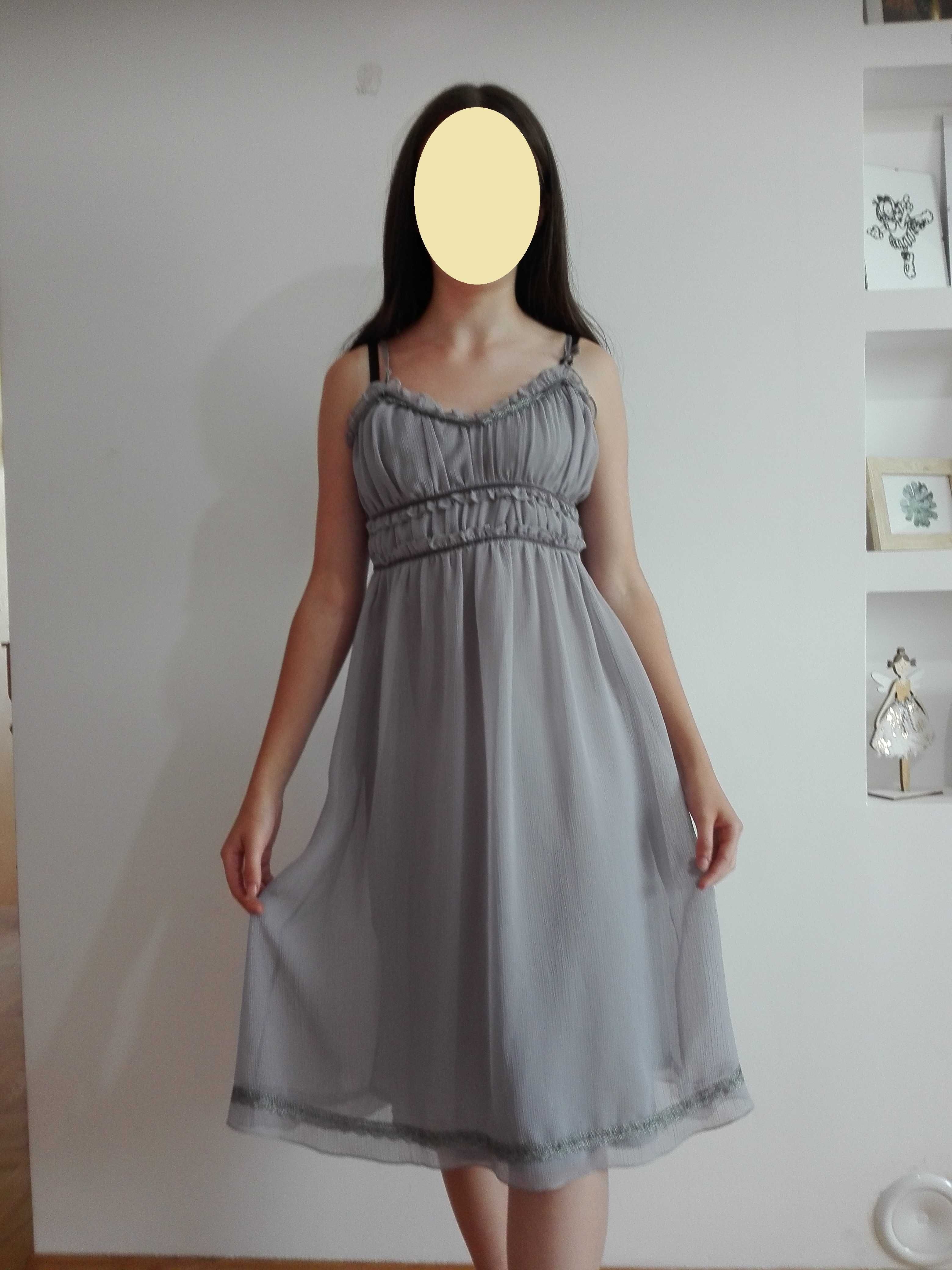 szara, zwiewna sukienka na lato, r. 36, S/XS, New Look