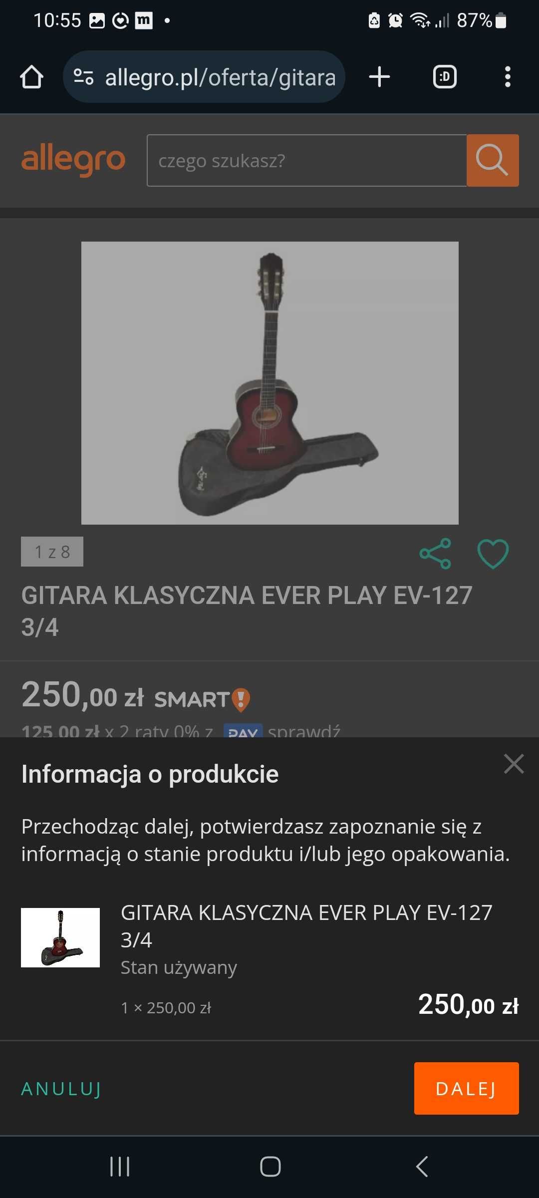 Gitar klasyczna Ever Play 3/4 + pokrowiec