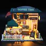 Miniaturowa kawiarenka dla lalek, 3D puzzle drewniane DIY LED