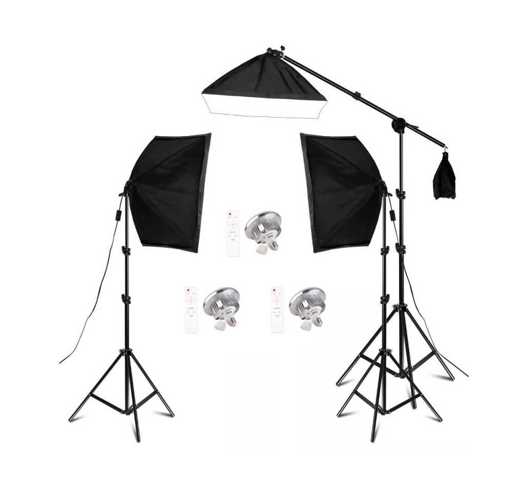 Iluminação estúdio LED kit 3 softboxes bicolor com comandos