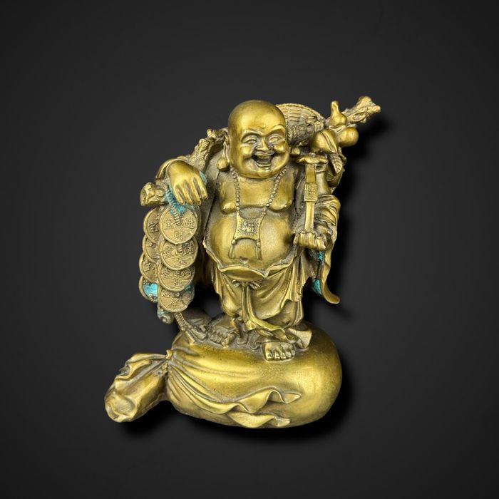 Figurka Buddy Szczęścia z mosiądzu symbol dobrobytu b5/10076