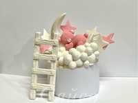 Цукрові їстівні прикраси на торт набір Ведмедик на місяці Рожевий